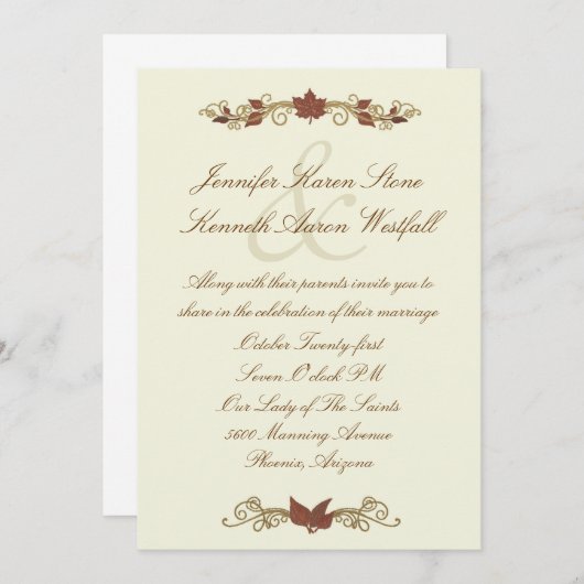 エレガント秋の結婚式招待状 招待状 (正面/裏面)