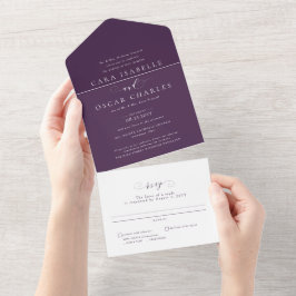 エレガント秋の結婚式濃厚な梅紫 オールインワン招待状