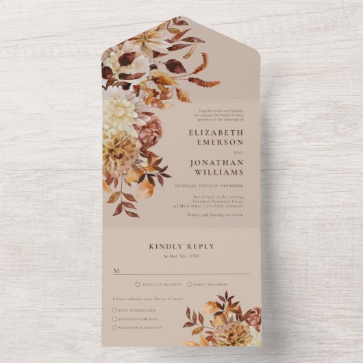 エレガント秋の結婚式 オールインワン招待状 (内側)