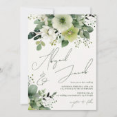 エレガント秋の緑のフローラが一つ一つ結婚に 招待状 (正面)