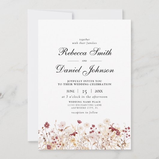 エレガント秋の野の花のフローラ結婚 招待状 (正面)