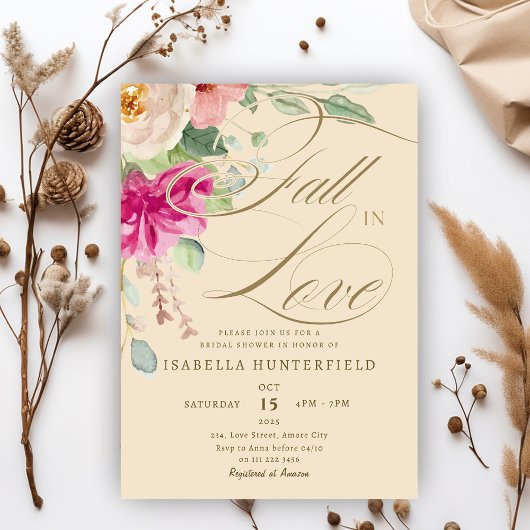 エレガント秋インラブフローラブライダルシャワー 招待状