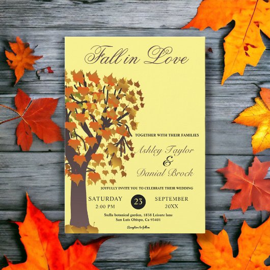 エレガント秋インLove Tree Yellow Autumn's 結婚 招待状