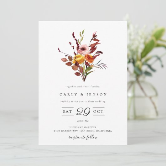 エレガント秋ウォーター色ブーケ結婚式招待状 招待状 (スタンド正面)