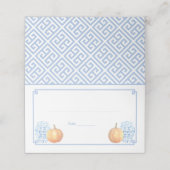 エレガント秋カボチャ青と白の結婚ランチ プレイスカード (外部開封)
