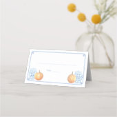 エレガント秋カボチャ青と白の結婚ランチ プレイスカード (正面)