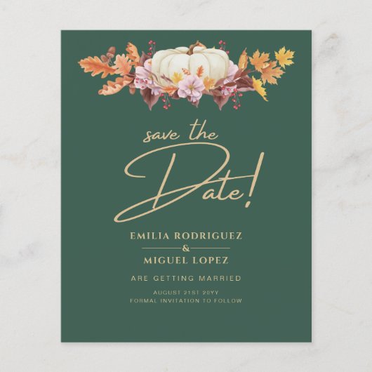 エレガント秋パンプキングリーン結婚金ゴールドの日付 チラシ (正面)