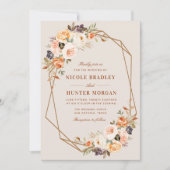 エレガント秋フローラテラコッタ幾何結婚の 招待状 (正面)