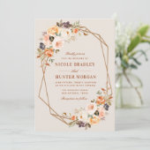 エレガント秋フローラテラコッタ幾何結婚の 招待状 (スタンド正面)