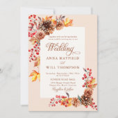 エレガント秋フローラフレームロマンチック結婚ボホ 招待状 (正面)