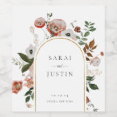 エレガント秋フローラフレ結婚ーム ワインラベル (シングルラベル)