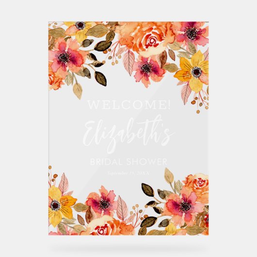 エレガント秋フローラブライダルシャワーへようこそ アクリルサイン (正面)