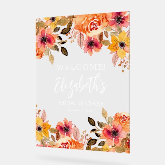 エレガント秋フローラブライダルシャワーへようこそ アクリルサイン (傾斜)