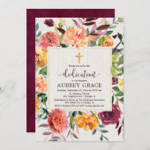 エレガント秋フローラブルゴーニュ赤面献身 招待状 (正面/裏面)