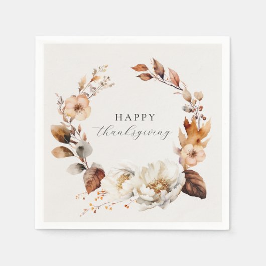 エレガント秋フローラリース スタンダードカクテルナプキン (正面)