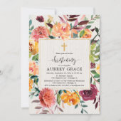 エレガント秋フローラ爆発赤面《キリスト教》洗礼式や命名式 招待状 (正面)