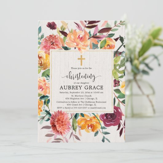 エレガント秋フローラ爆発赤面《キリスト教》洗礼式や命名式 招待状 (スタンド正面)