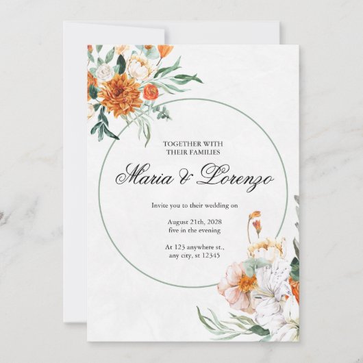 エレガント秋フローラ結婚式招待状水彩 招待状 (正面)