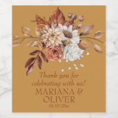 エレガント秋フローラ結婚金ゴールド ワインラベル (シングルラベル)