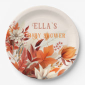エレガント秋フローラ葉の赤ちゃんシャワー ペーパープレート (正面)