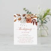 エレガント秋フローラ葉感謝祭バラ金ゴールド 箔招待状ポストカード (立ち正面)