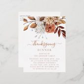 エレガント秋フローラ葉感謝祭バラ金ゴールド 箔招待状ポストカード (正面/裏面)