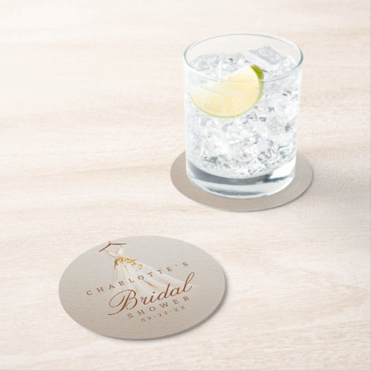 エレガント秋ブライダルシャワーお気に入り – 結婚ズドレス ラウンドペーパーコースター (インサイチュ)