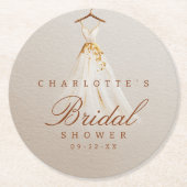 エレガント秋ブライダルシャワーお気に入り – 結婚ズドレス ラウンドペーパーコースター (正面)