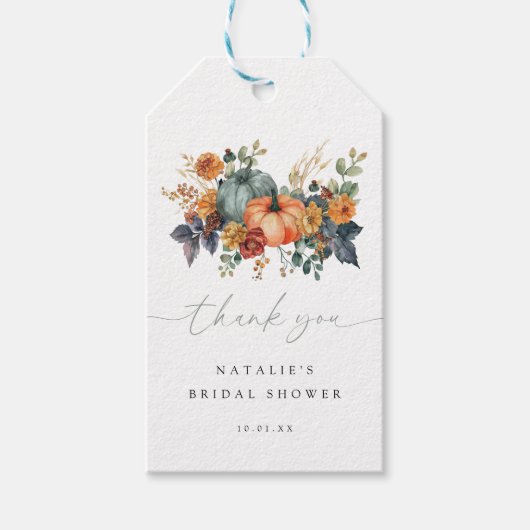 エレガント秋ブライダルシャワーの好意 ギフトタグ (正面)