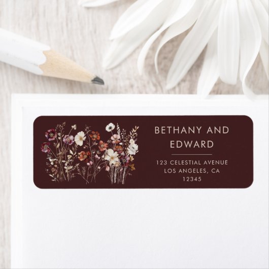 エレガント秋ブラウンフローラ結婚ズ ラベル (インサイチュ)