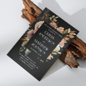 エレガント秋ブラックフローラのリハ結婚ーサルディナー 招待状