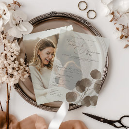 エレガント秋ボタニカルアッシュ結婚オーバーレイ ベラム紙招待状