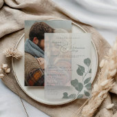 エレガント秋ボタニカルセージ結婚オーバーレイ ベラム紙招待状