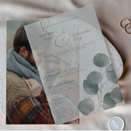 エレガント秋ボタニカルセージ結婚オーバーレイ ベラム紙招待状