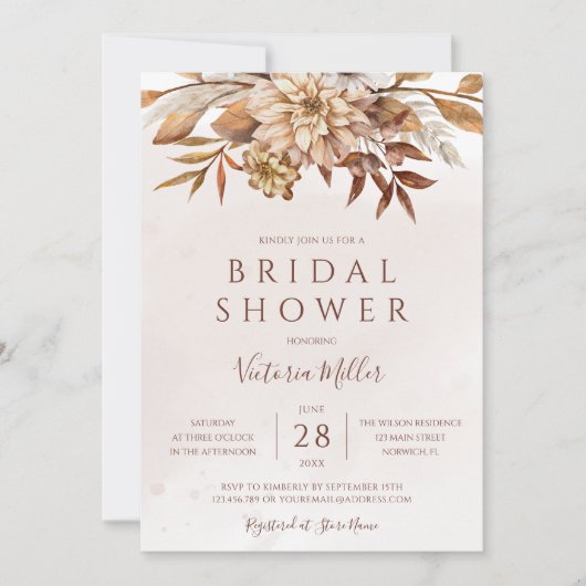 エレガント秋モダンブライダルシャワー 招待状 (正面)