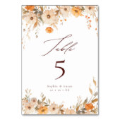 エレガント秋ワイルドフラワーオレンジ&ブラウン結婚ズ テーブルナンバー (正面)