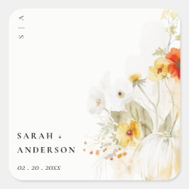 エレガント秋ワイルドフラワーカボチャの水の色結婚の値 スクエアシール