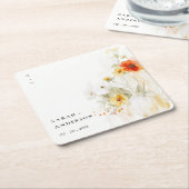 エレガント秋ワイルドフラワーカボチャの水の色結婚の値 スクエアペーパーコースター (アングル)