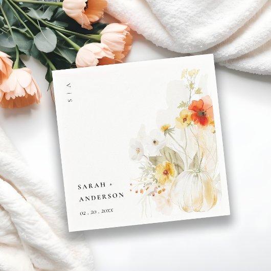 エレガント秋ワイルドフラワーカボチャの水の色結婚の値 スタンダードカクテルナプキン