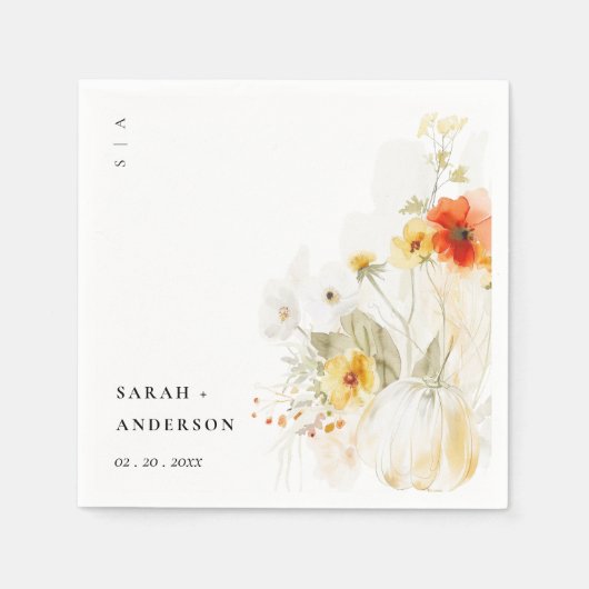 エレガント秋ワイルドフラワーカボチャの水の色結婚の値 スタンダードカクテルナプキン (正面)