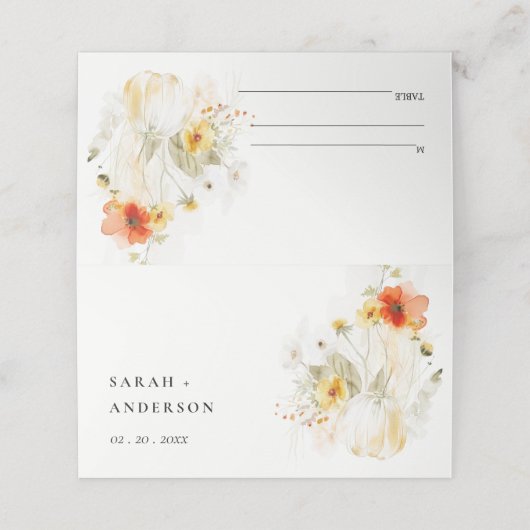 エレガント秋ワイルドフラワーカボチャの水の色結婚の値 プレイスカード (外部開封)