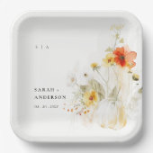 エレガント秋ワイルドフラワーカボチャの水の色結婚の値 ペーパープレート (正面)