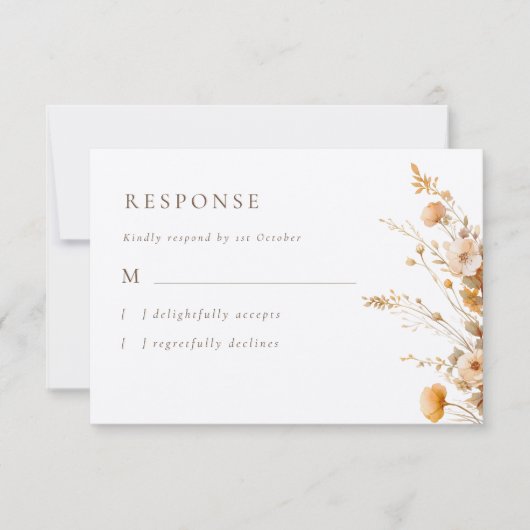 エレガント秋ワイルドフラワークラフト結婚ズ 出欠カード (正面)