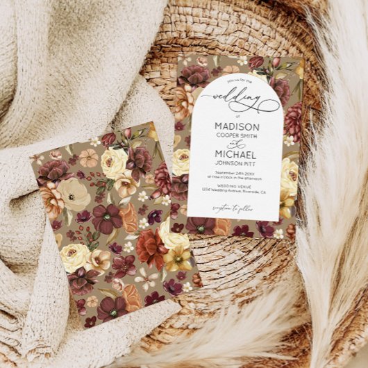 エレガント秋ワイルドフラワーフローラ結婚アーチ 招待状