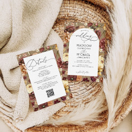 エレガント秋ワイルドフラワーフローラQRコード結婚s 招待状