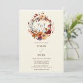 エレガント秋ワイルドフラワー名イニシャル結婚ズ 招待状 (スタンド正面)