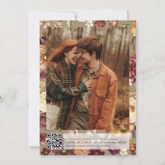 エレガント秋ワイルドフラワーQRコードフォト結婚ズ 招待状 (裏面)