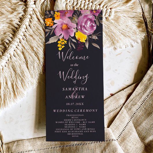 エレガント秋冬パープルフローラ結婚式 プログラム