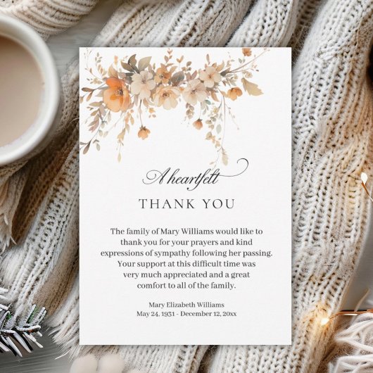 エレガント秋水彩フローラ葬式ありがとう サンキューカード