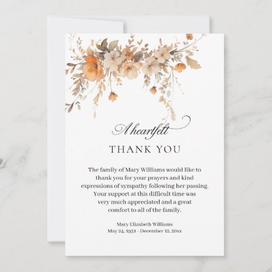 エレガント秋水彩フローラ葬式ありがとう サンキューカード (正面)